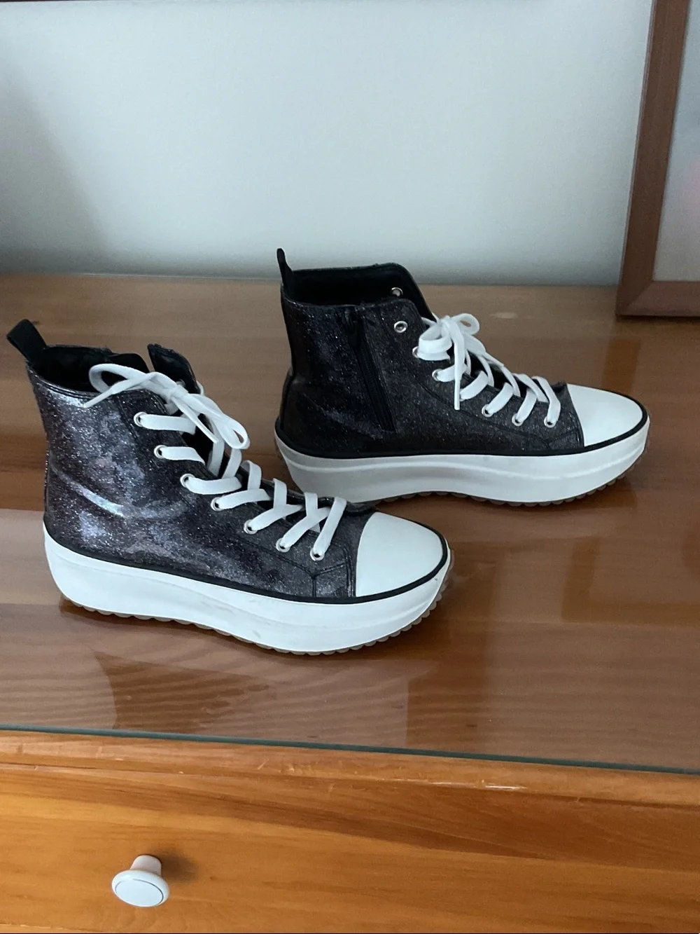 Steve Madden black high Top Lace-Up Sneakers with White Toe Cap